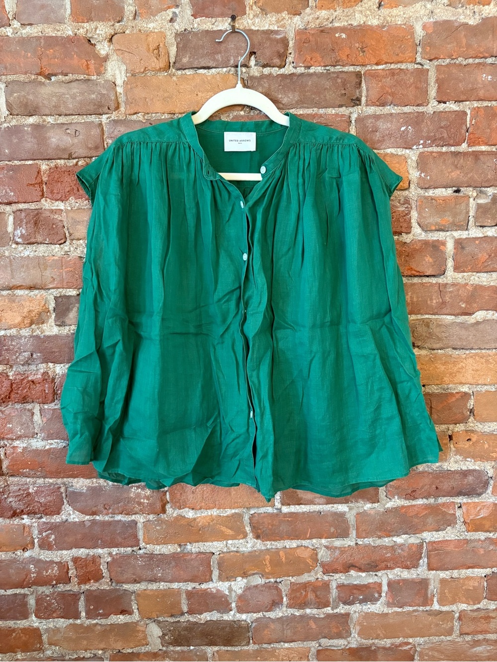 Relaxed Emerald Green Button-Front Blouse